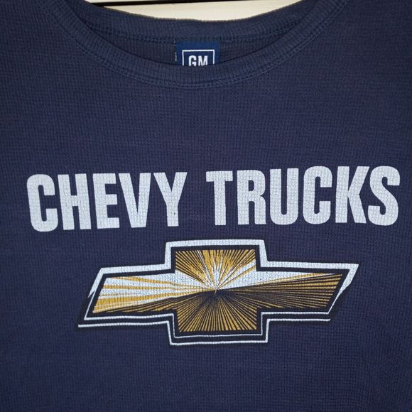 Mens GM Chevy Trucks Long Sleeve Navy Thermal Pullover Shirt XL Chevrolet - Picture 3 of 12